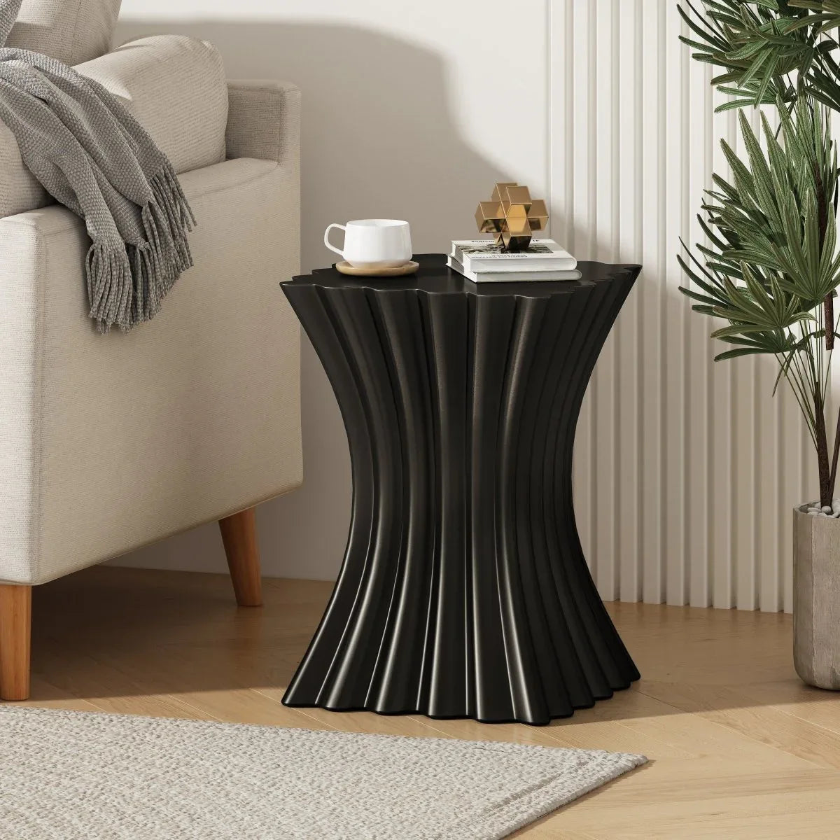 Wave Design Lightweight Concrete Outdoor Patio Side Table - Omega Lifestyles