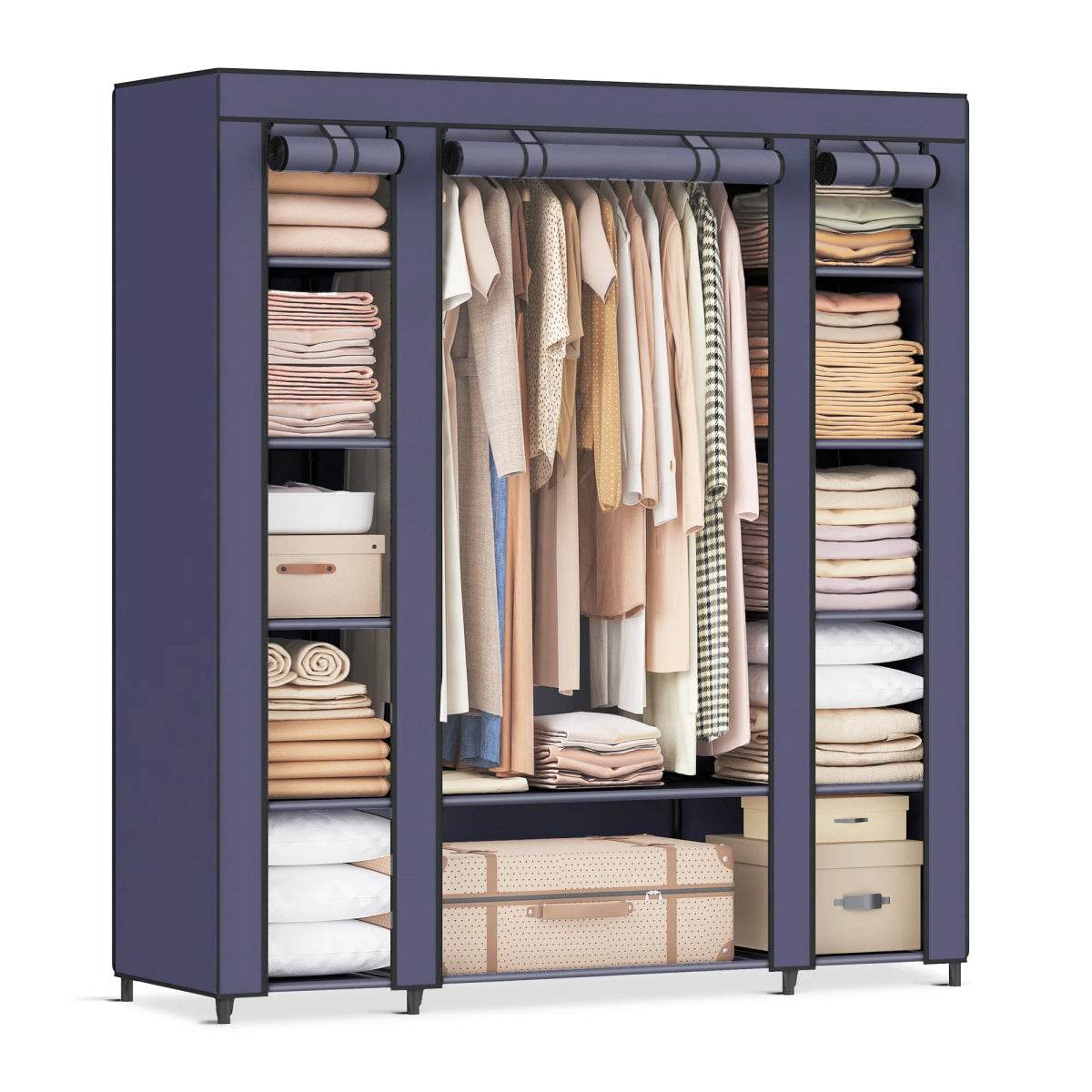 Portable Fabric Closet Wardrobe With Hanging Rod Organizer - Omega Lifestyles