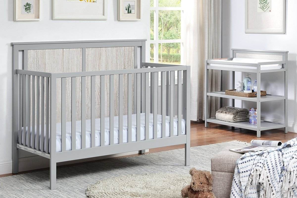 4-in-1 Convertible Wooden Grey Baby Crib - Sleep Galleria