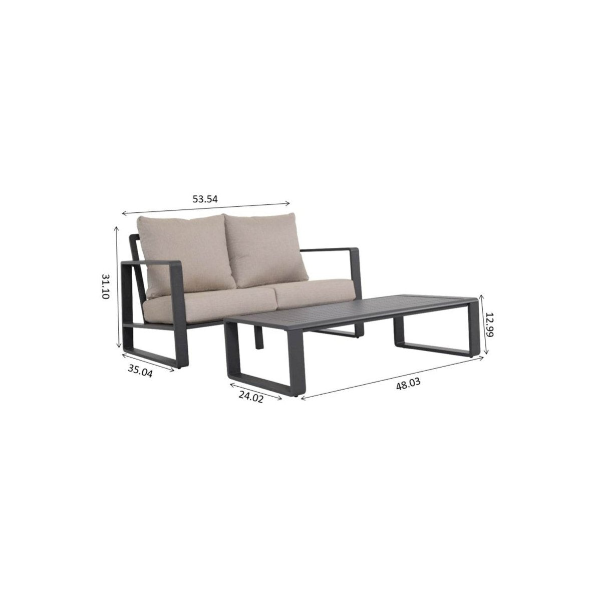 Aluminum Loveseat And Coffee Table Set With Cushions - Tino Tino - Omega Lifestyles