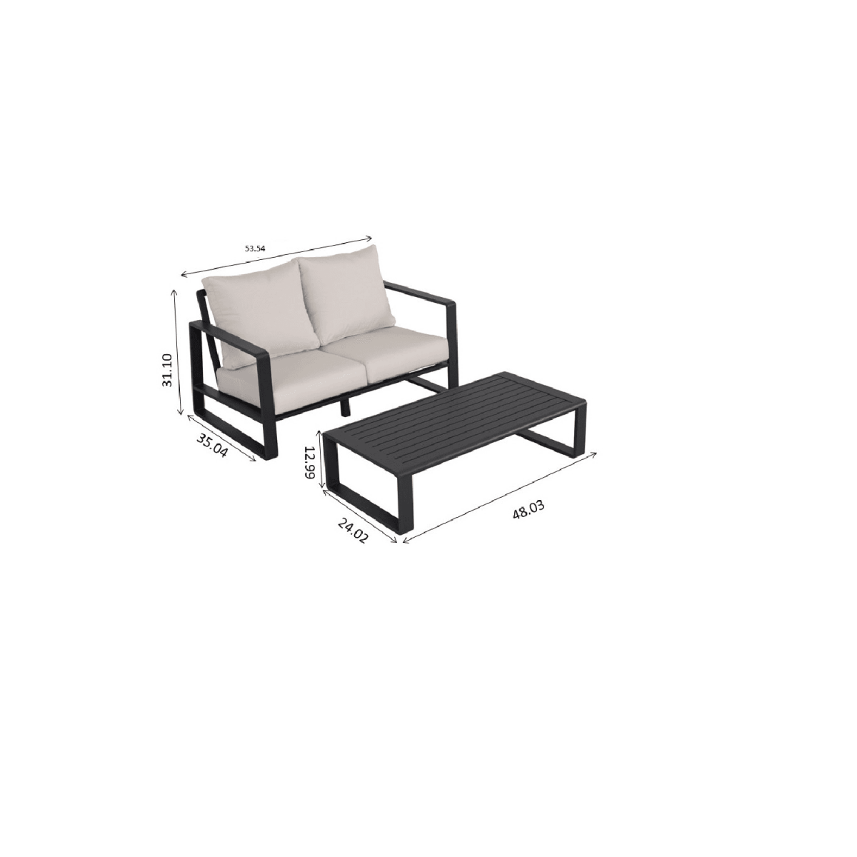 Double Sofa And Rectangular Aluminum Coffee Table Set - Tino Tino - Omega Lifestyles