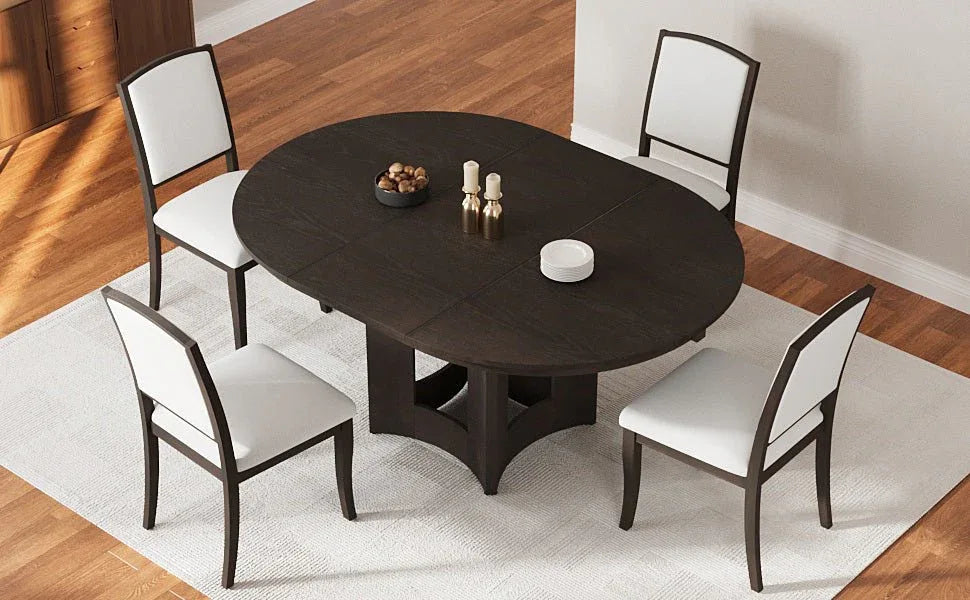 Farmhouse Extendable Round Solid Wood Dining Set - Omega Lifestyles