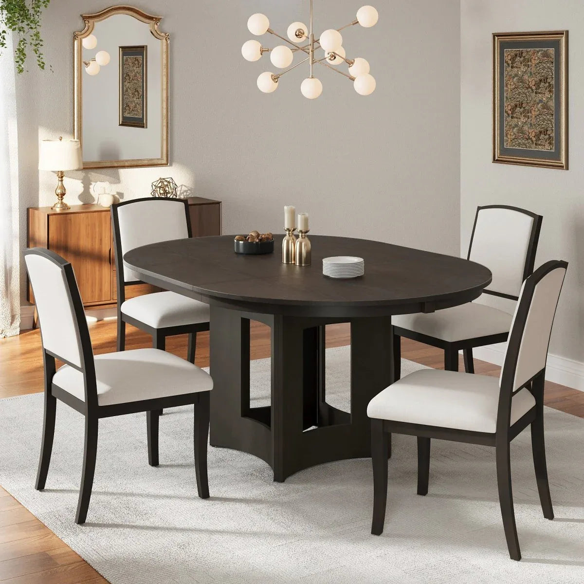 Farmhouse Extendable Round Solid Wood Dining Set - Omega Lifestyles