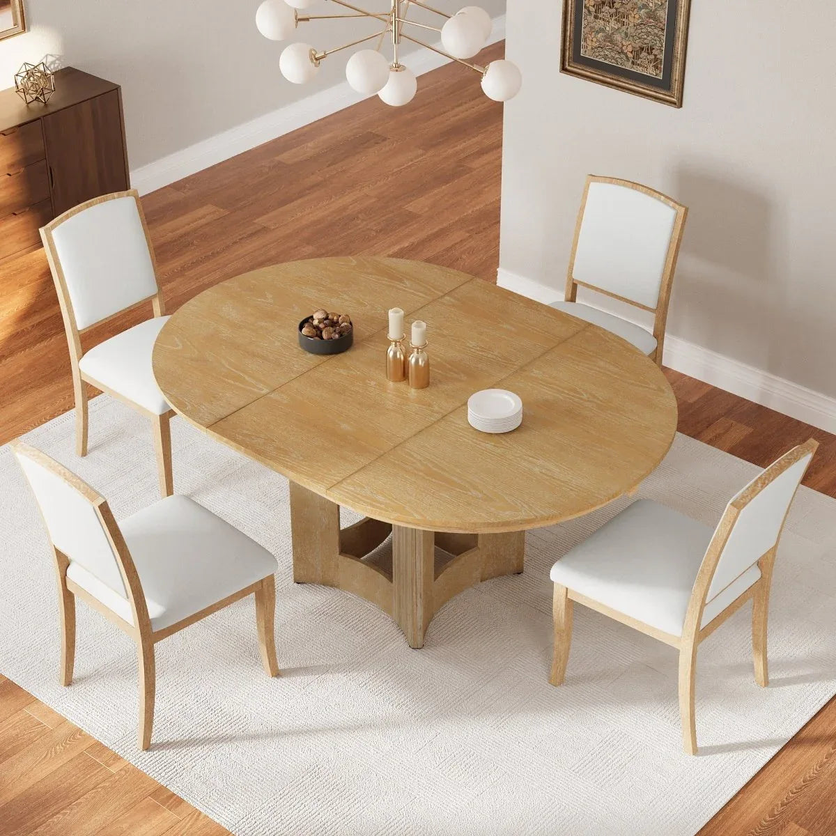 Farmhouse Extendable Round Wood Dining Table Set - Omega Lifestyles