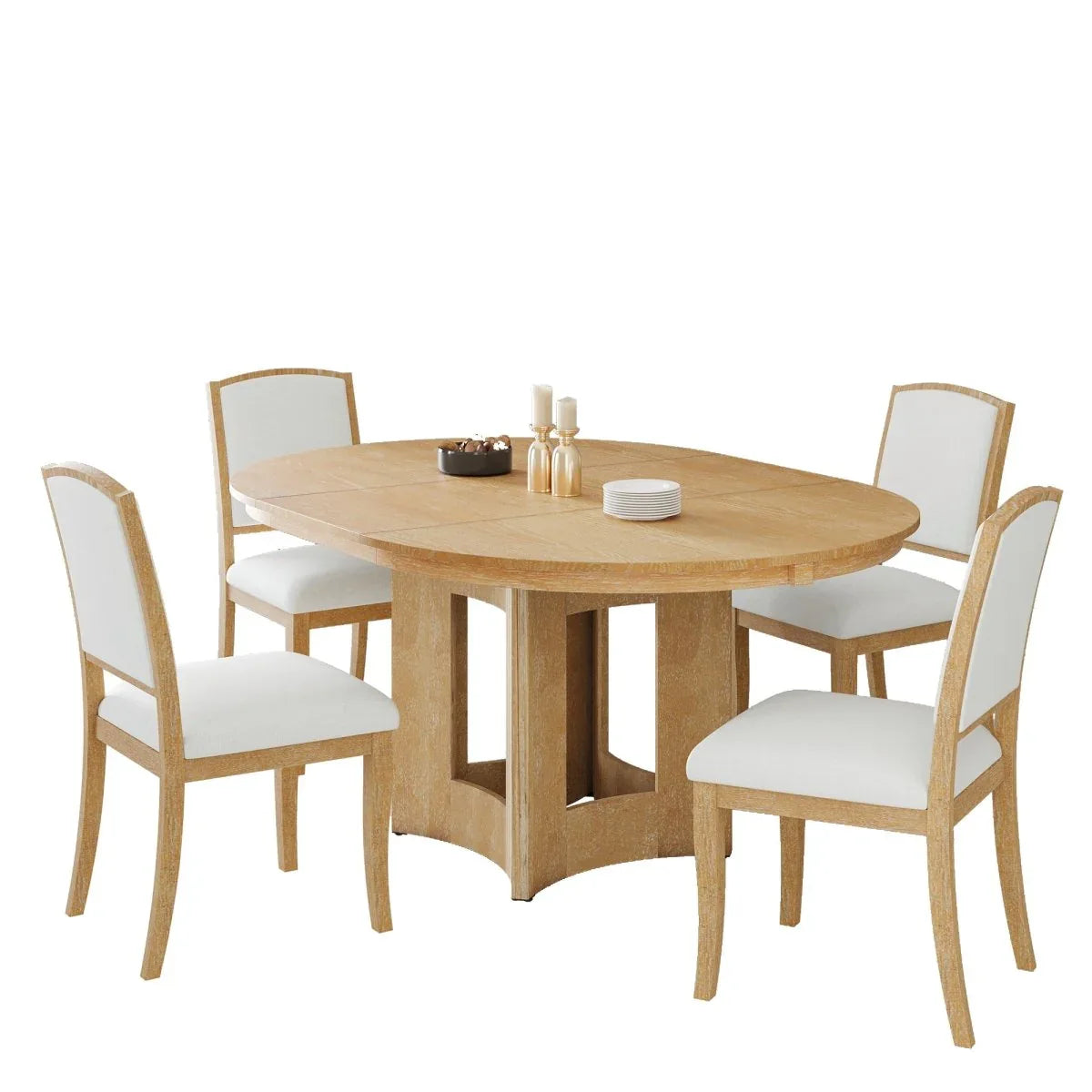 Farmhouse Extendable Round Wood Dining Table Set - Omega Lifestyles
