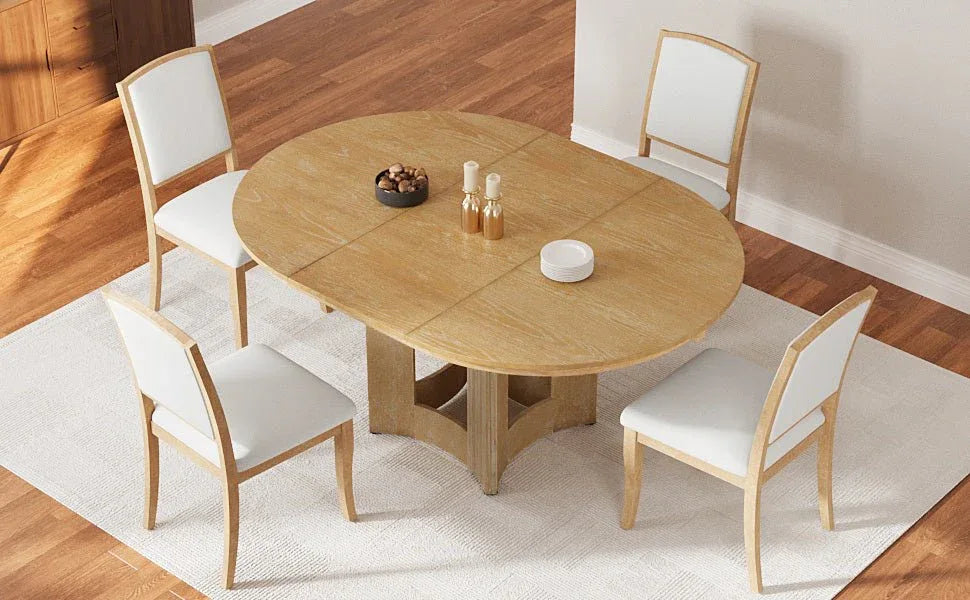Farmhouse Extendable Round Wood Dining Table Set - Omega Lifestyles