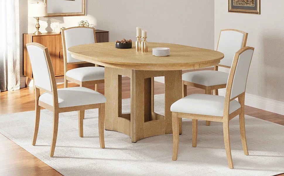 Farmhouse Extendable Round Wood Dining Table Set - Omega Lifestyles