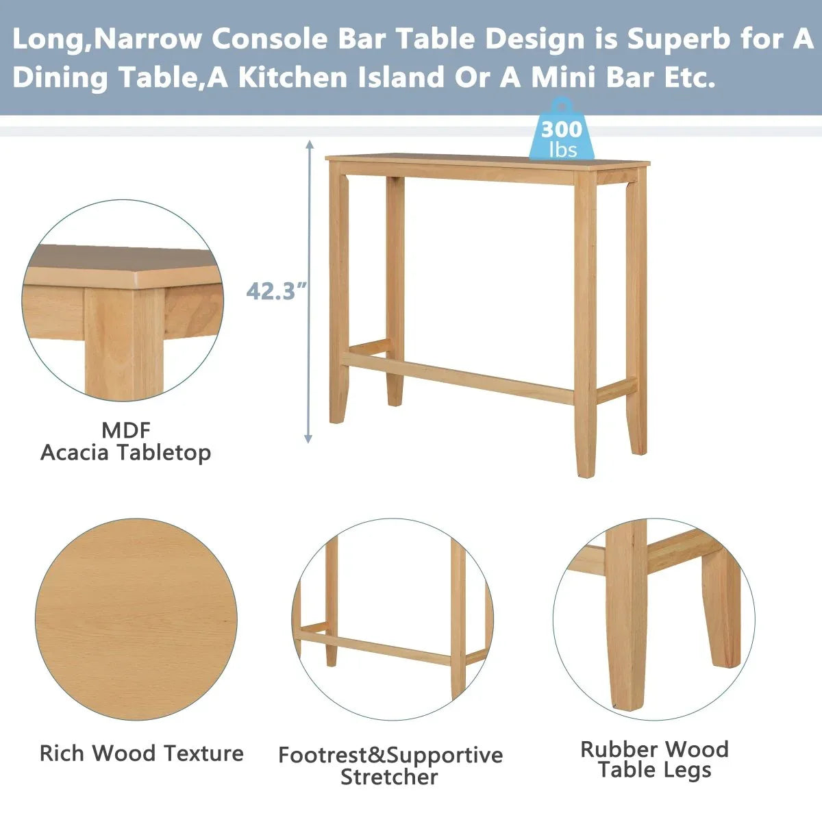 Farmhouse Solid Wood 3-Piece Bar Height Dining Set - Omega Lifestyles
