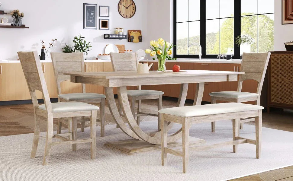 Modern Rubberwood Dining Table Set With Upholstered Seats - Omega Lifestyles