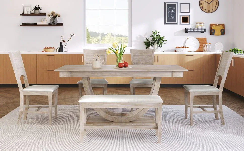 Modern Rubberwood Dining Table Set With Upholstered Seats - Omega Lifestyles