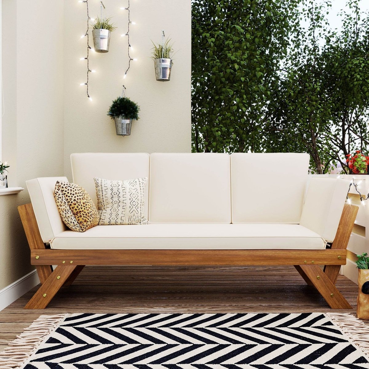 Outdoor Adjustable Acacia Wood Patio Daybed With Cushions - Omega Lifestyles