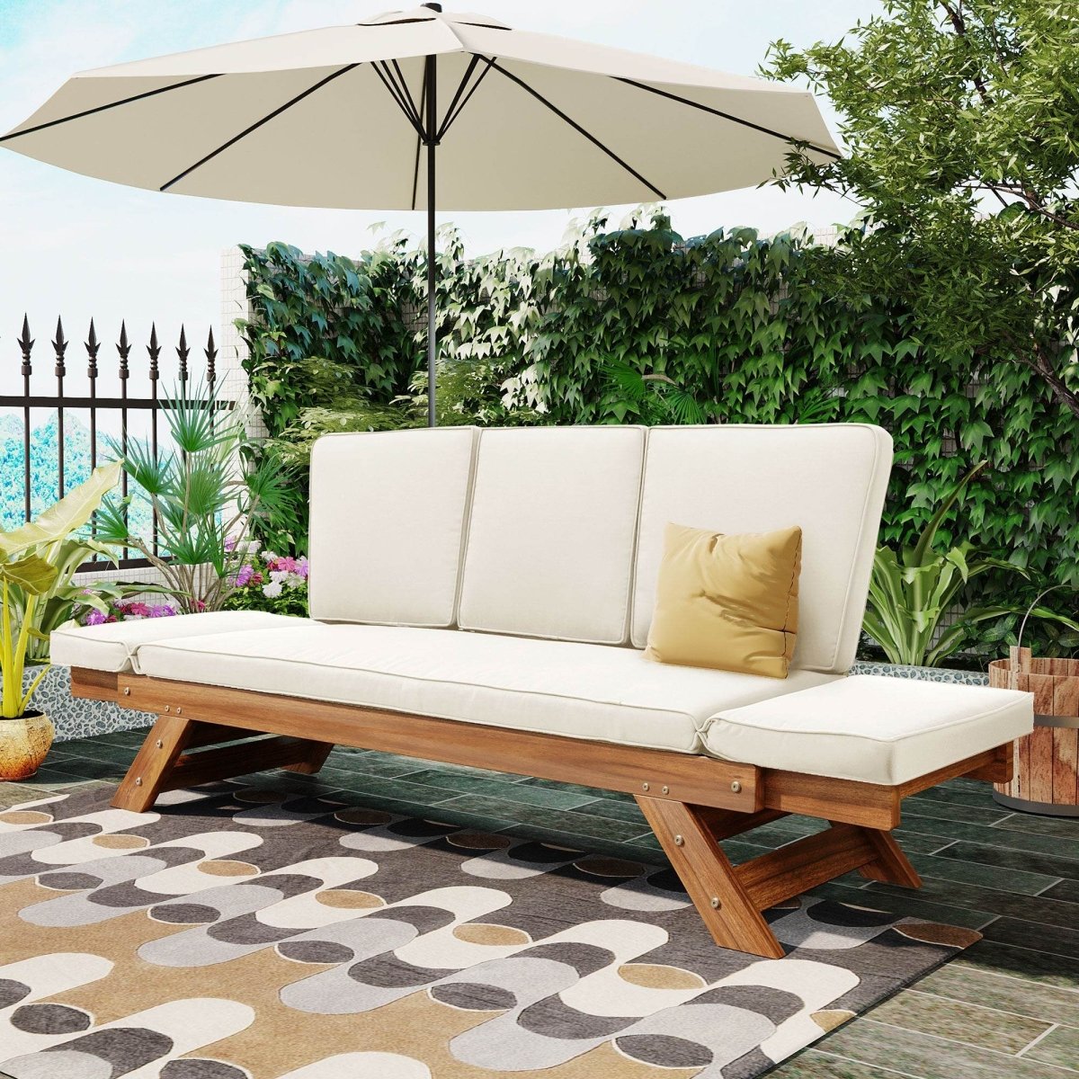 Outdoor Adjustable Acacia Wood Patio Daybed With Cushions - Omega Lifestyles