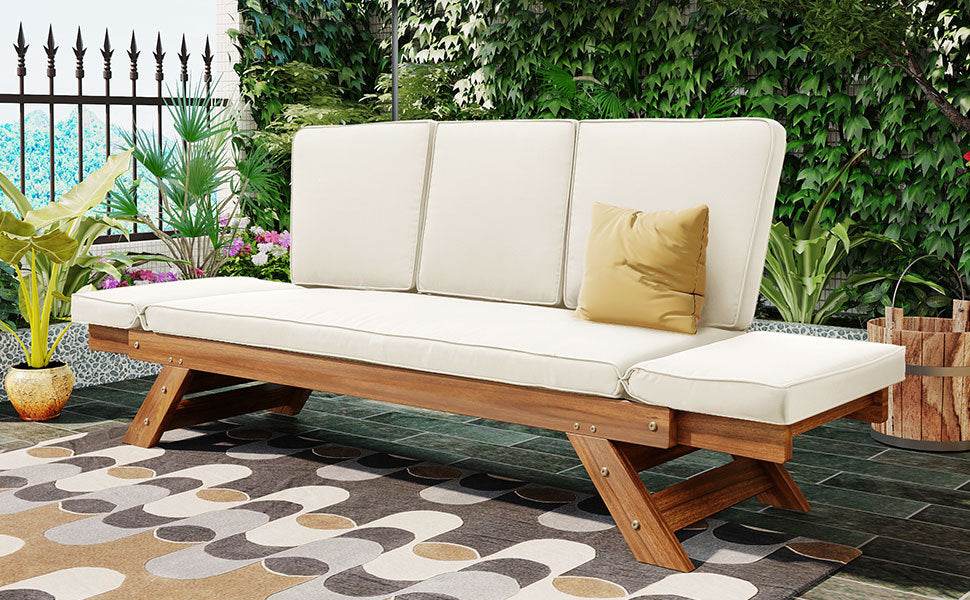 Outdoor Adjustable Acacia Wood Patio Daybed With Cushions - Omega Lifestyles
