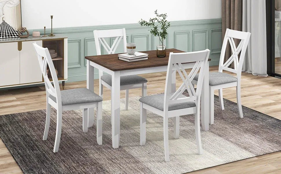Rustic Solid Wood 5-Piece Dining Table Set For 4 - Omega Lifestyles