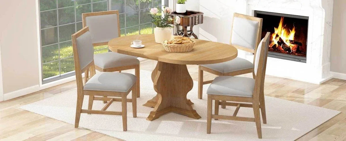 Farmhouse Extendable Solid Wood Dining Table Set - Omega Lifestyles
