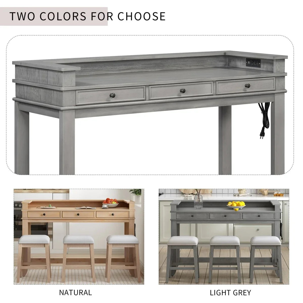 Retro Light Grey Solid Wood Bar Table Dining Set - Omega Lifestyles