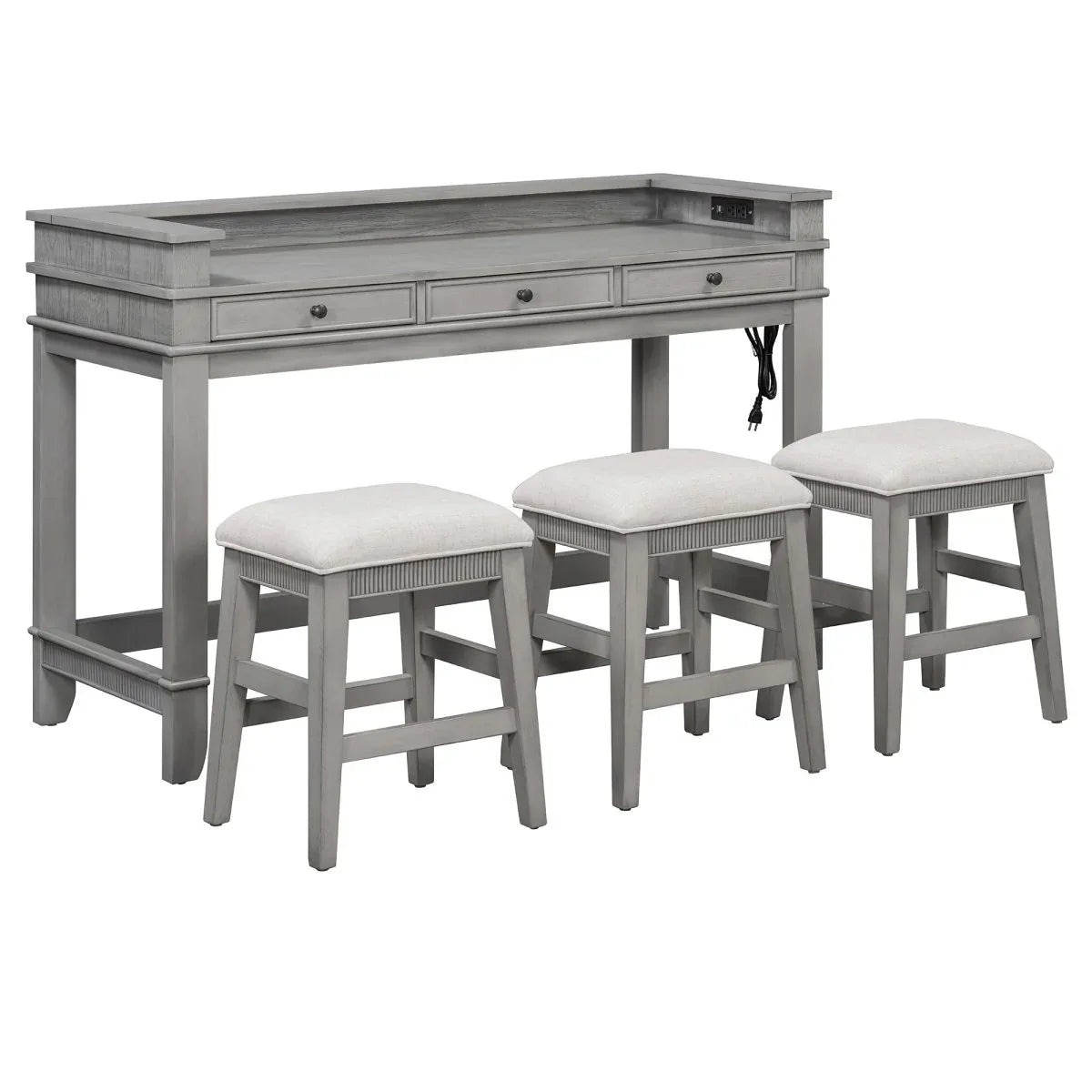 Retro Light Grey Solid Wood Bar Table Dining Set - Omega Lifestyles
