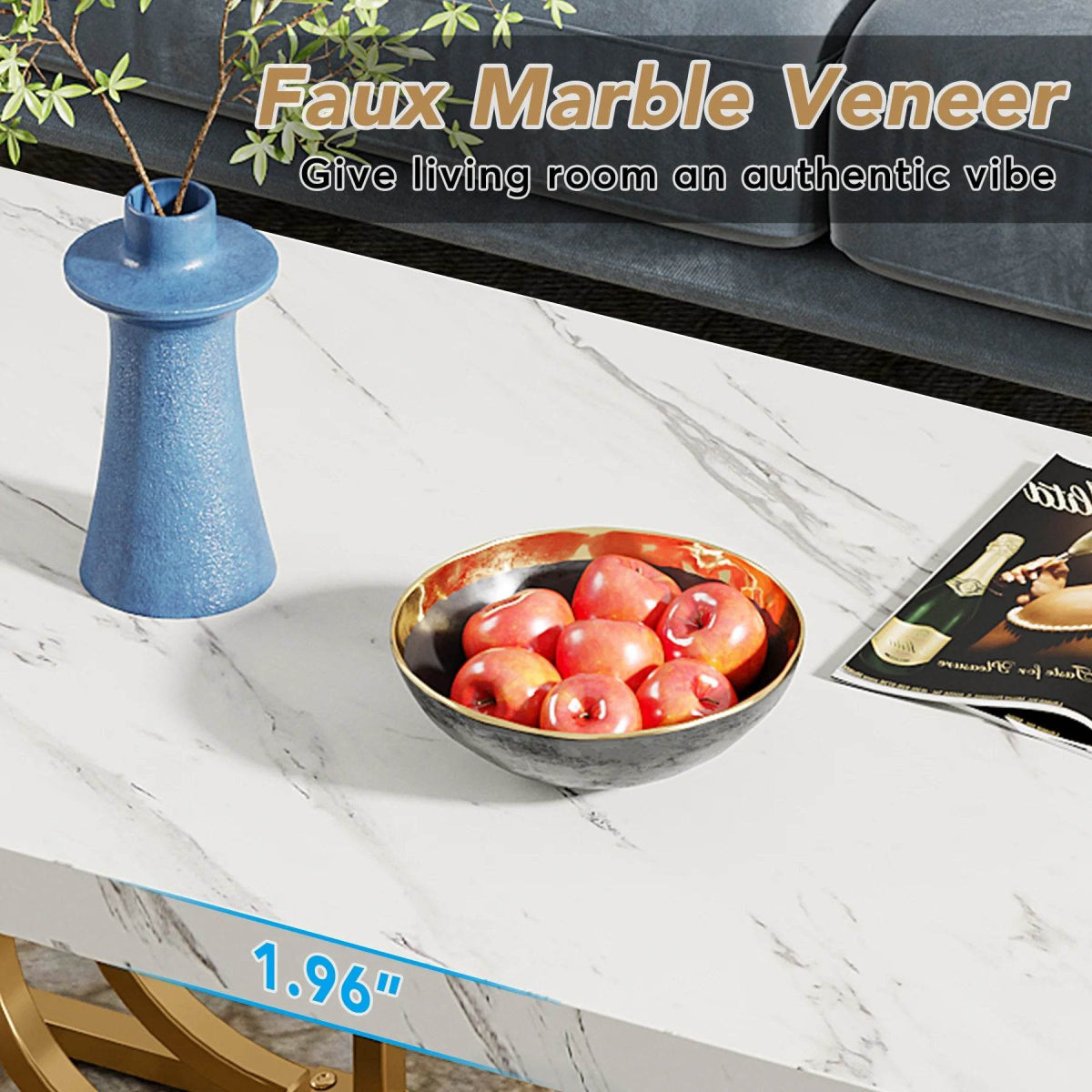 Modern 2-Tier Rectangular Marble Veneer Coffee Table - Omega Lifestyles