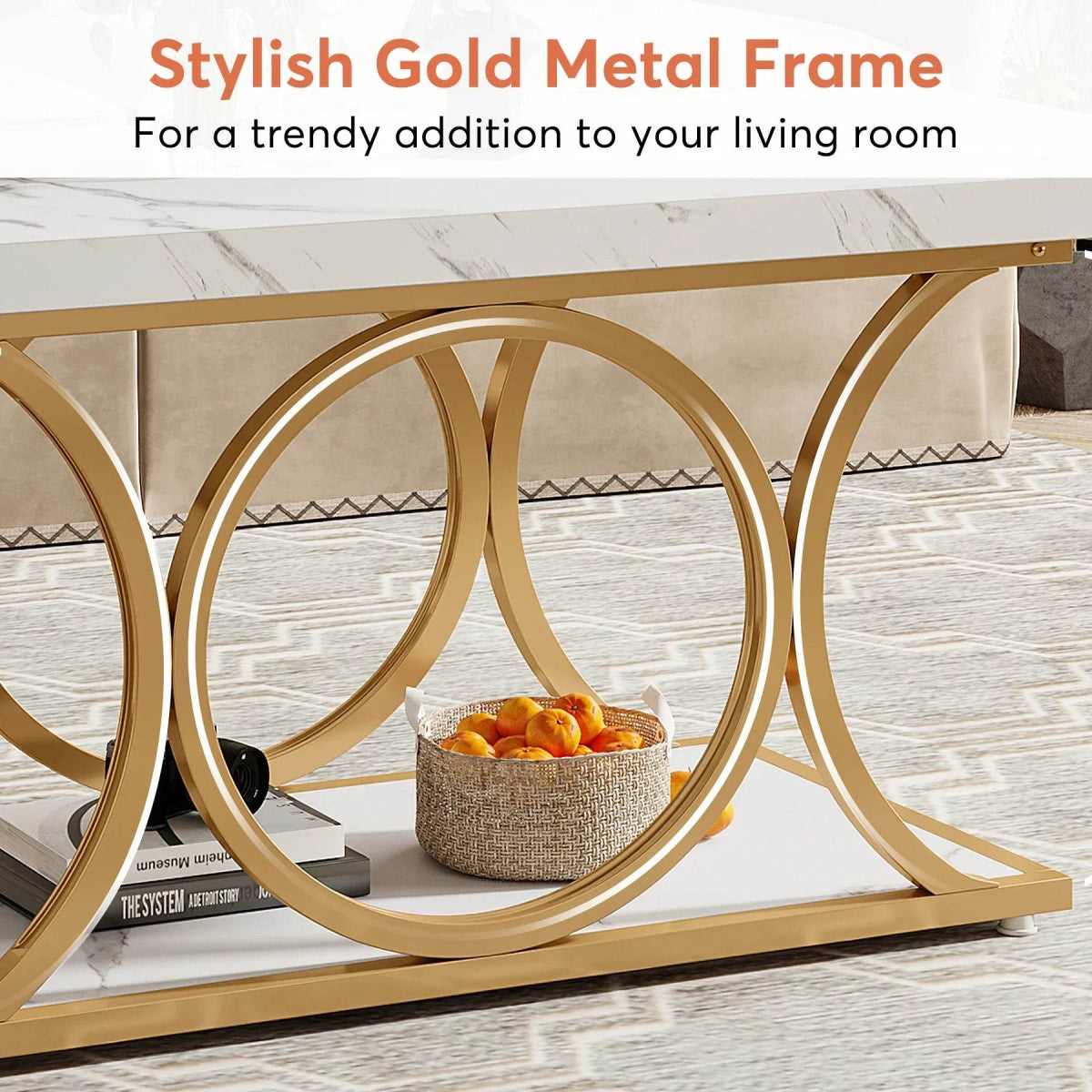 Modern 2-Tier Rectangular Marble Veneer Coffee Table - Omega Lifestyles