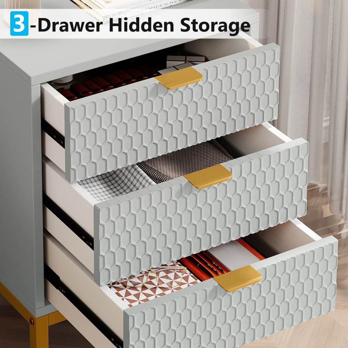 Modern Minimalist Nightstand With Three Storage Drawers - Omega Lifestyles