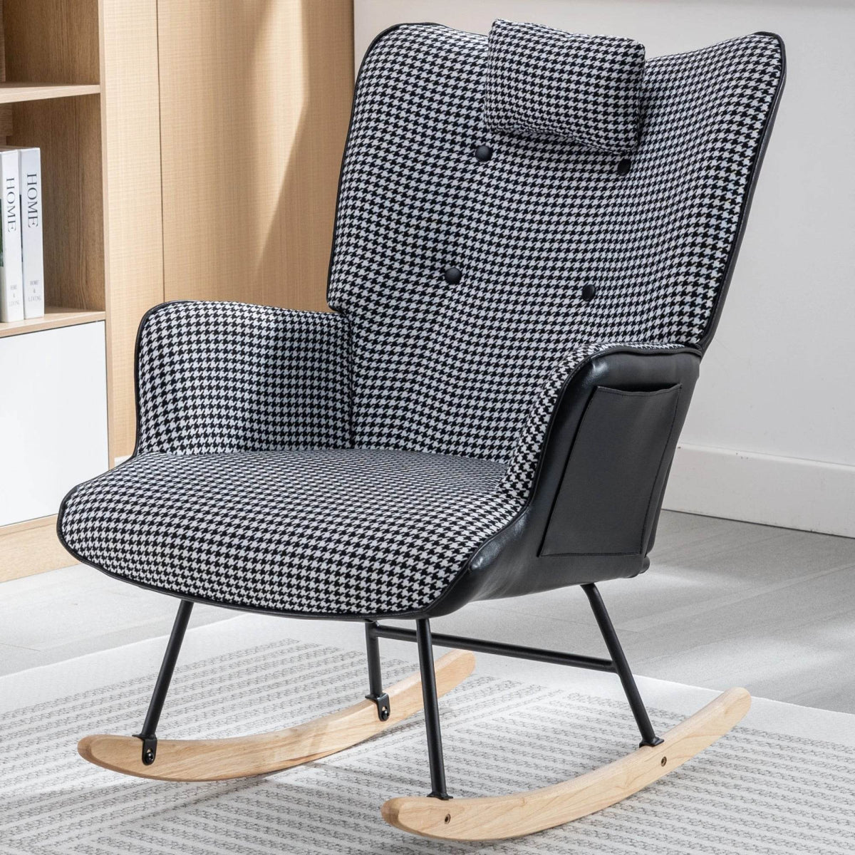 Modern Cotton Linen Upholstered Rocking Chair With Armrests - Omega Lifestyles