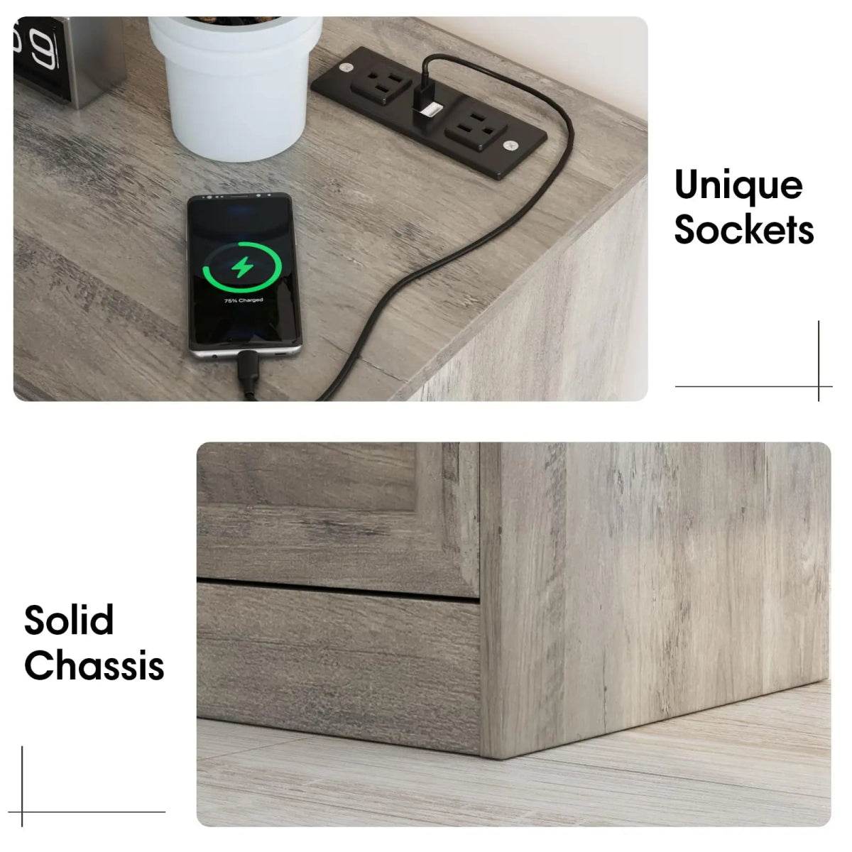 6-Drawer Modern Wood Dresser With Charging Station - Omega Lifestyles