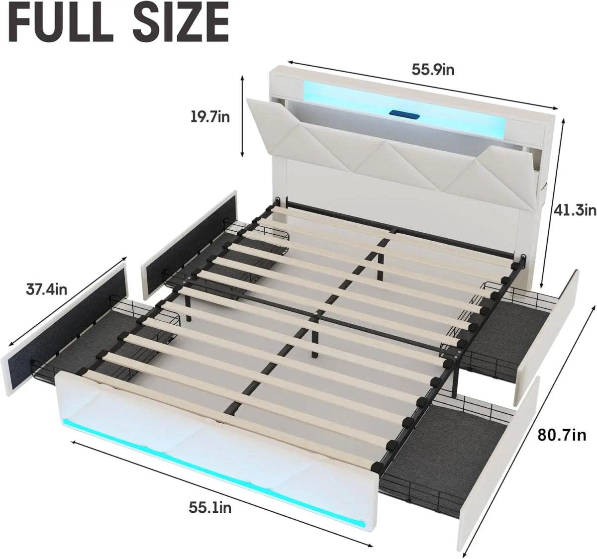 Upholstered Bed Frame With Storage Drawers Charging Station - Omega Lifestyles