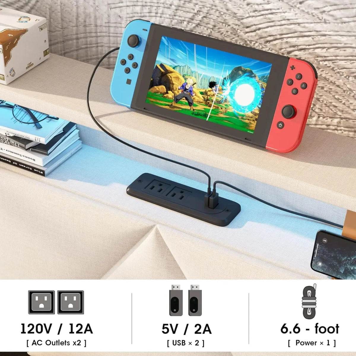 Upholstered Bed Frame With Storage Drawers Charging Station - Omega Lifestyles