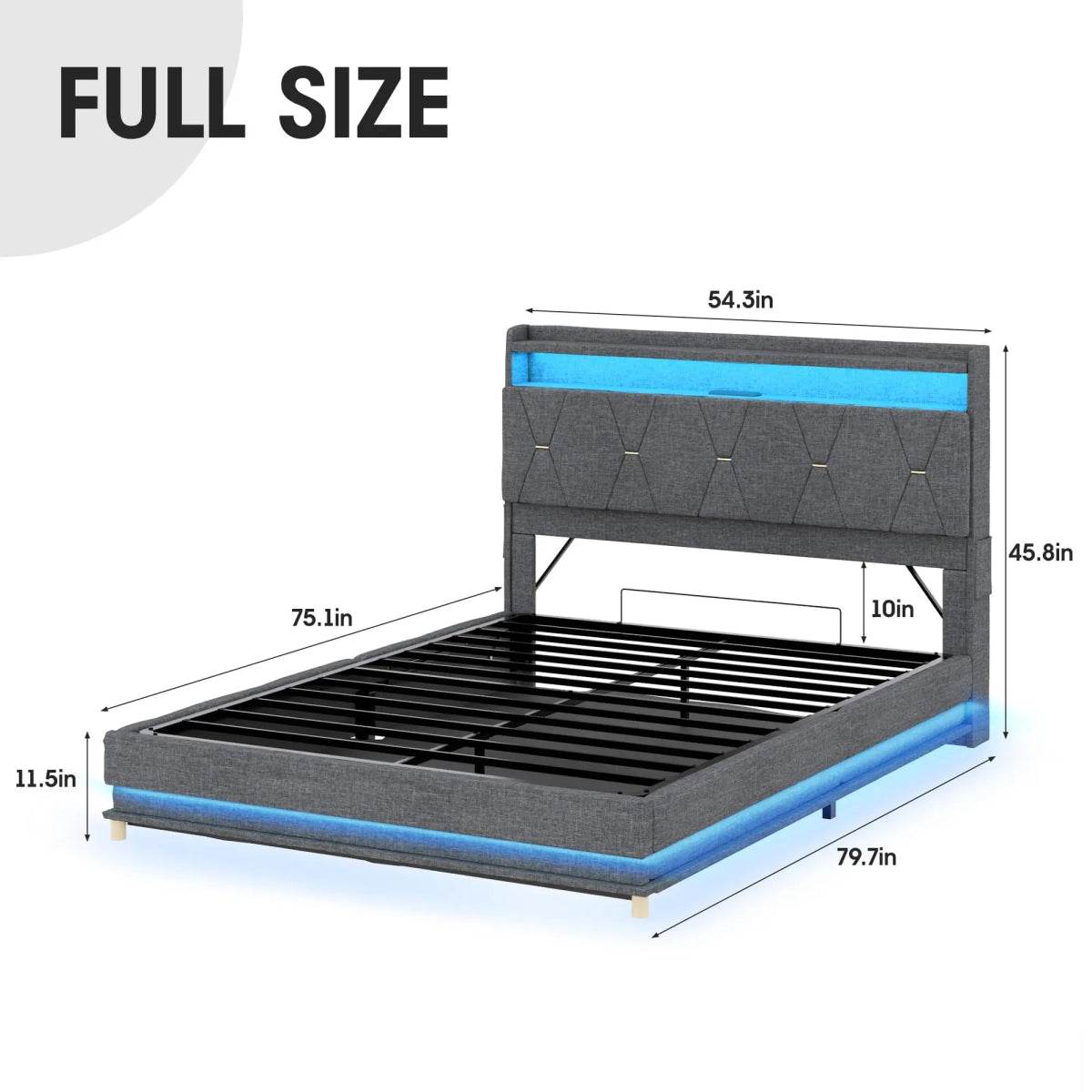 Upholstered Bed Frame With Storage LED Lights USB Ports - Omega Lifestyles