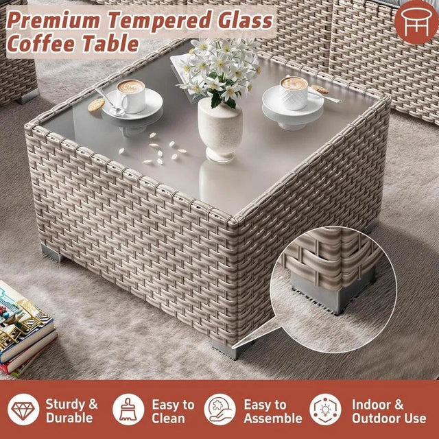 13-Piece Grey Rattan Outdoor Patio Furniture Set - Omega Lifestyles