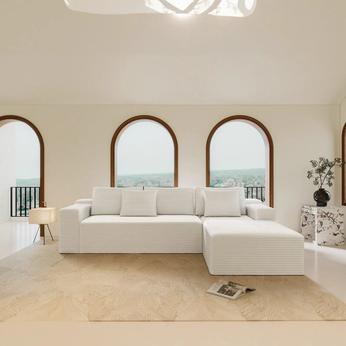 2-Piece Modular Sectional Sofa Plush Corduroy Fabric - Omega Lifestyles