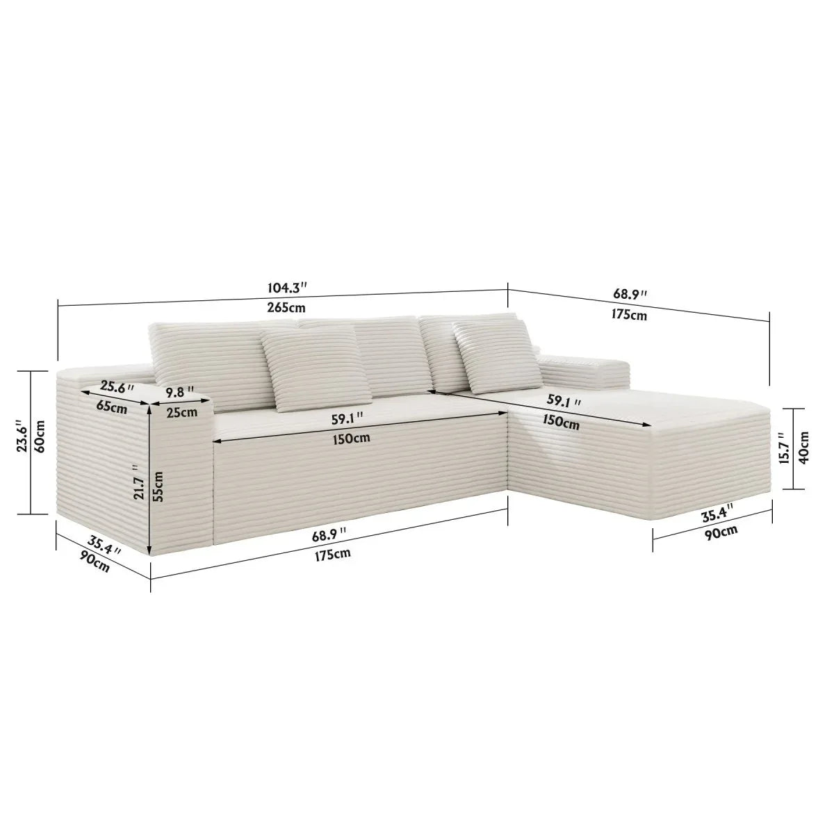 2-Piece Modular Sectional Sofa Plush Corduroy Fabric - Omega Lifestyles