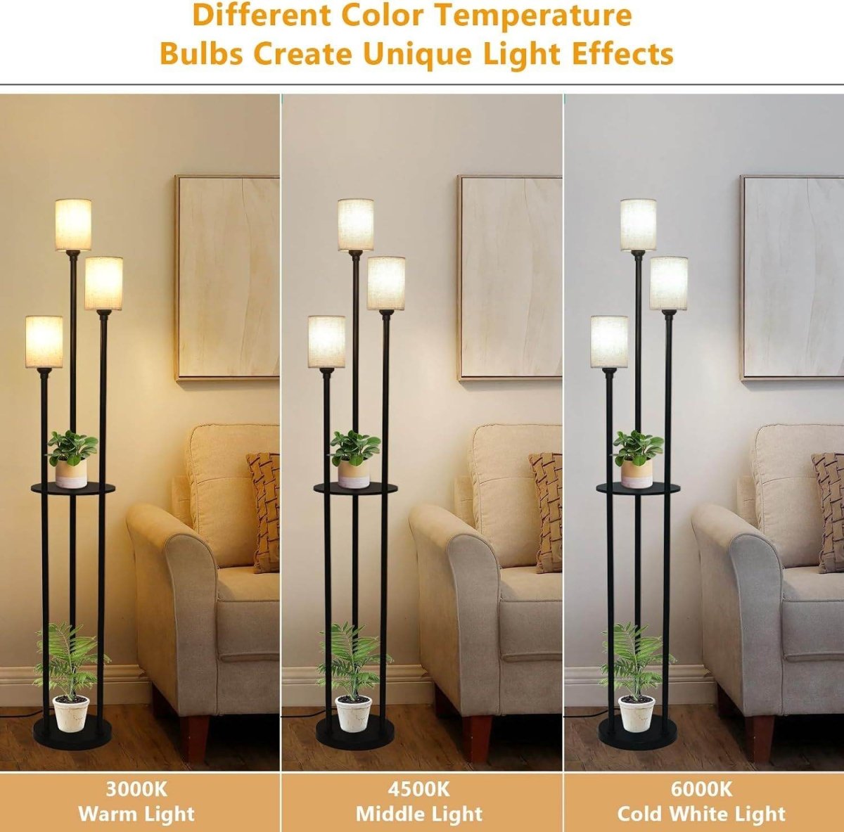 3-Light Industrial Floor Lamp With Shelves and Foot Switch - Sleep Galleria