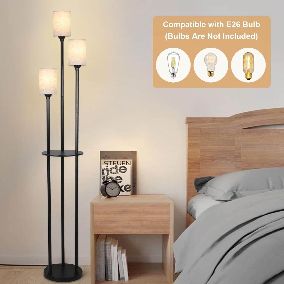 3-Light Industrial Floor Lamp With Shelves and Foot Switch - Sleep Galleria