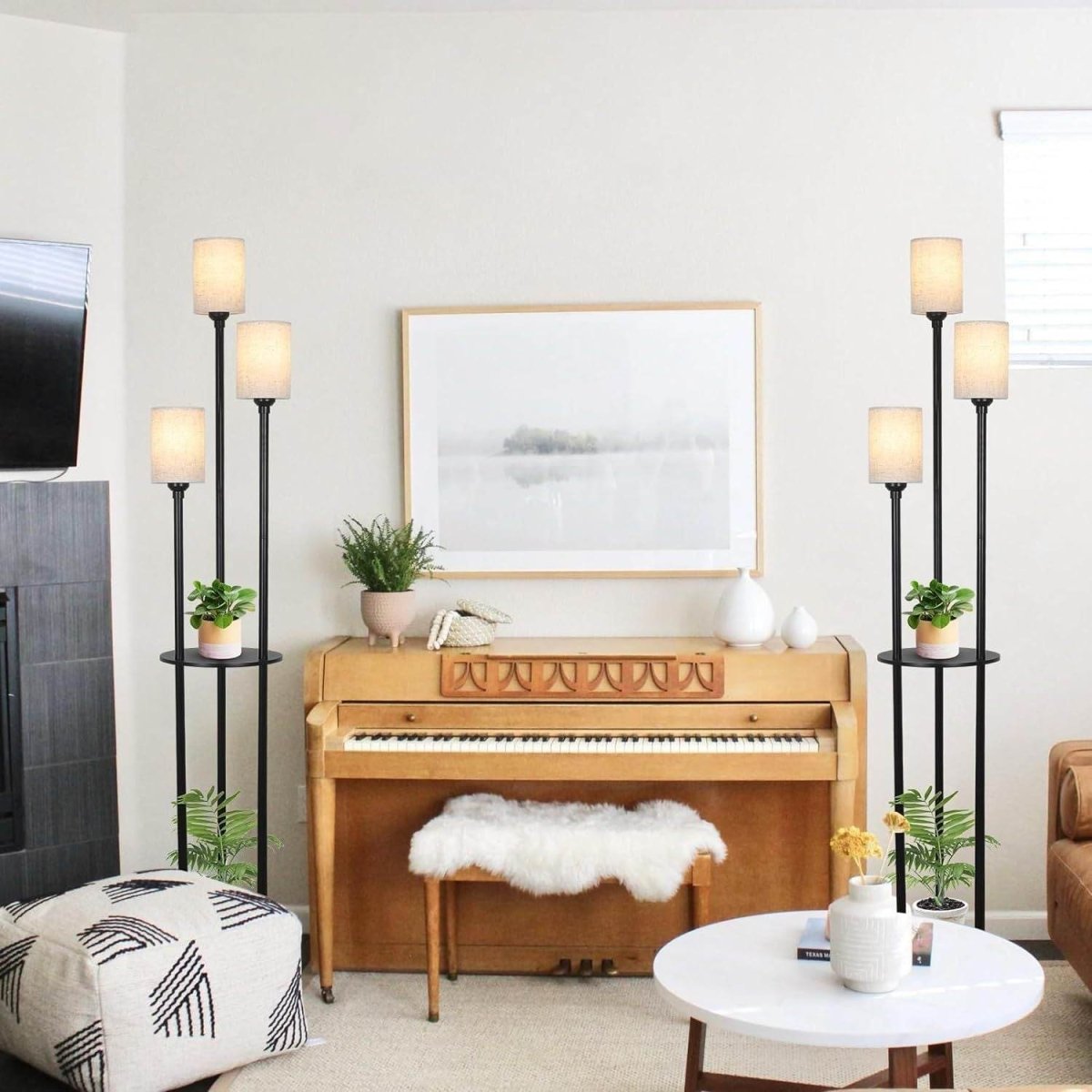 3-Light Industrial Floor Lamp With Shelves and Foot Switch - Sleep Galleria