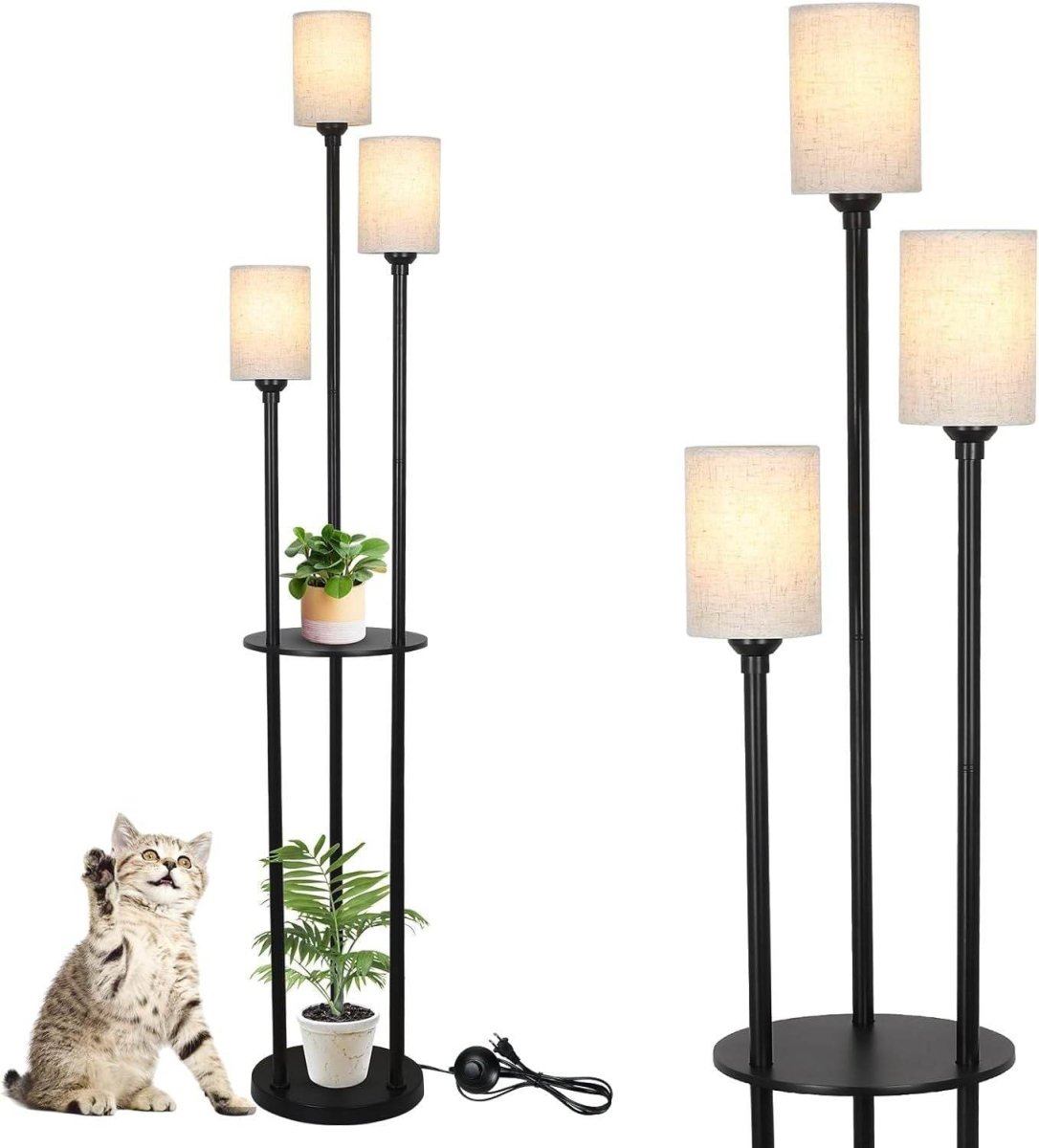 3-Light Industrial Floor Lamp With Shelves and Foot Switch - Sleep Galleria