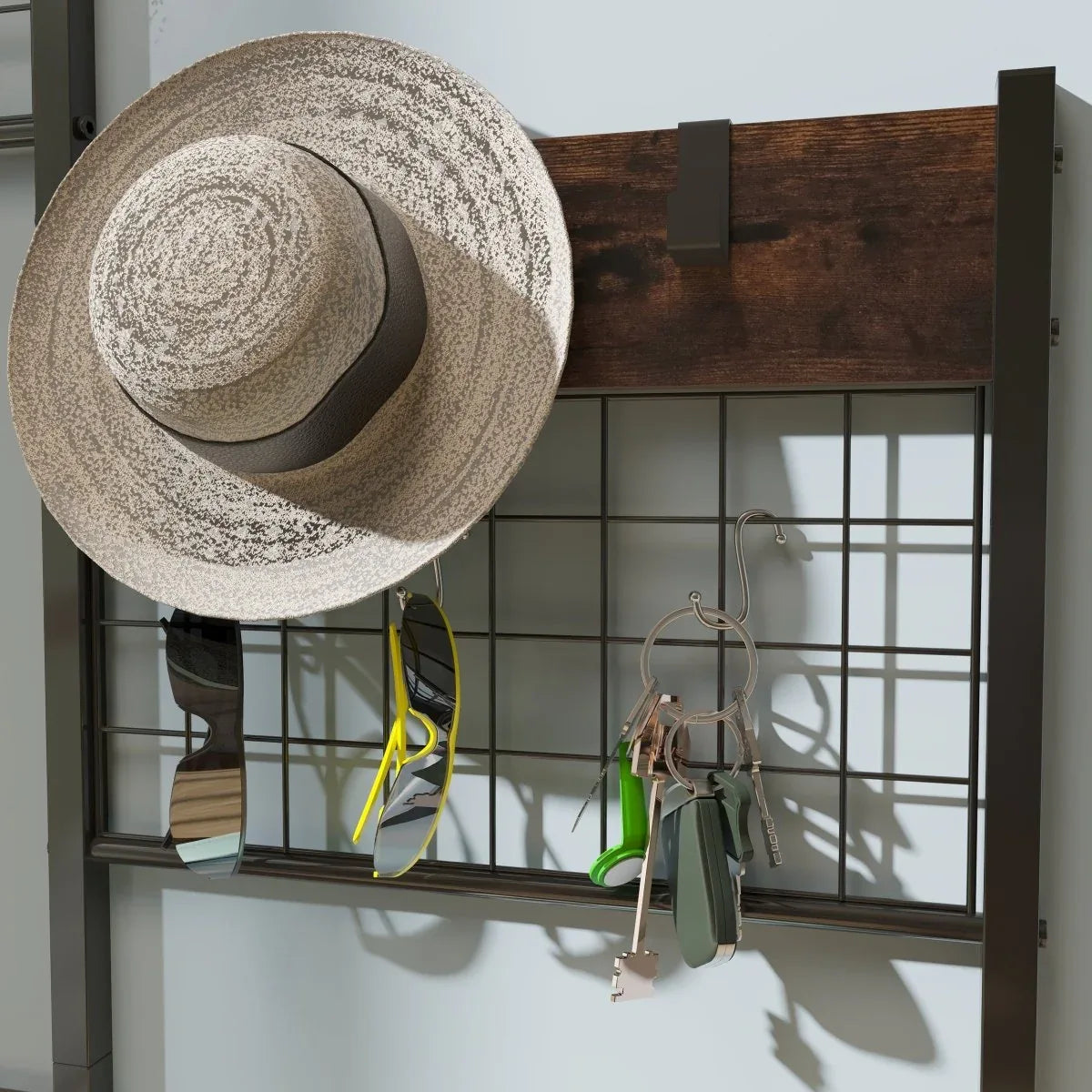 4-In-1 Industrial Entryway Bench Hall Tree With Storage - Omega Lifestyles