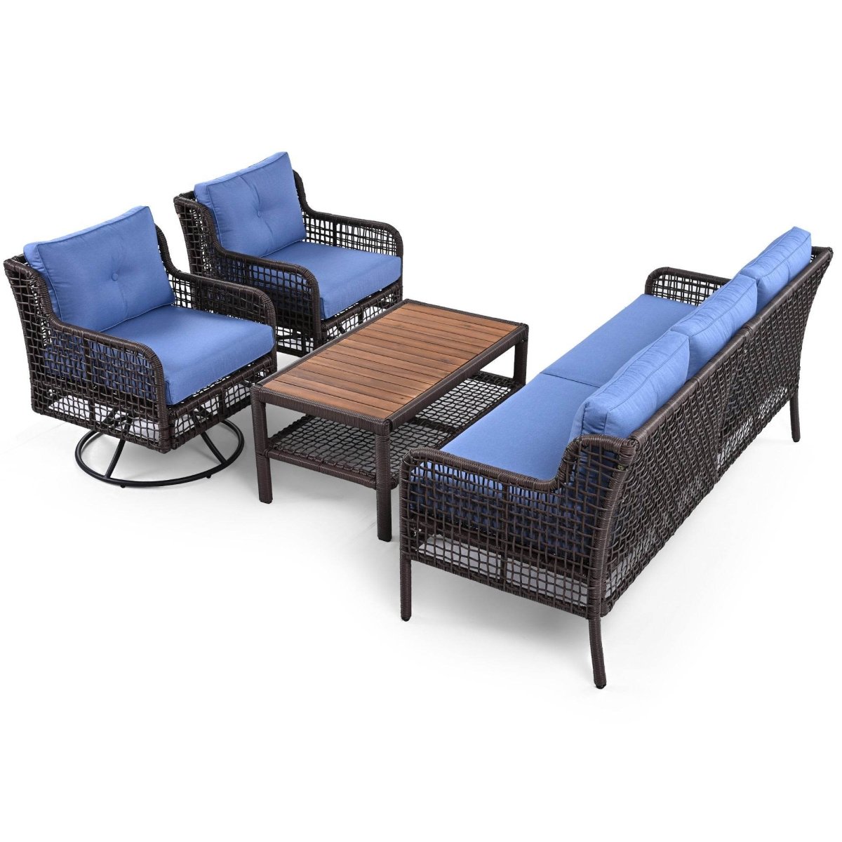 4 - Piece Blue Rattan Wicker Outdoor Patio Furniture Set - Veluna - Omega Lifestyles