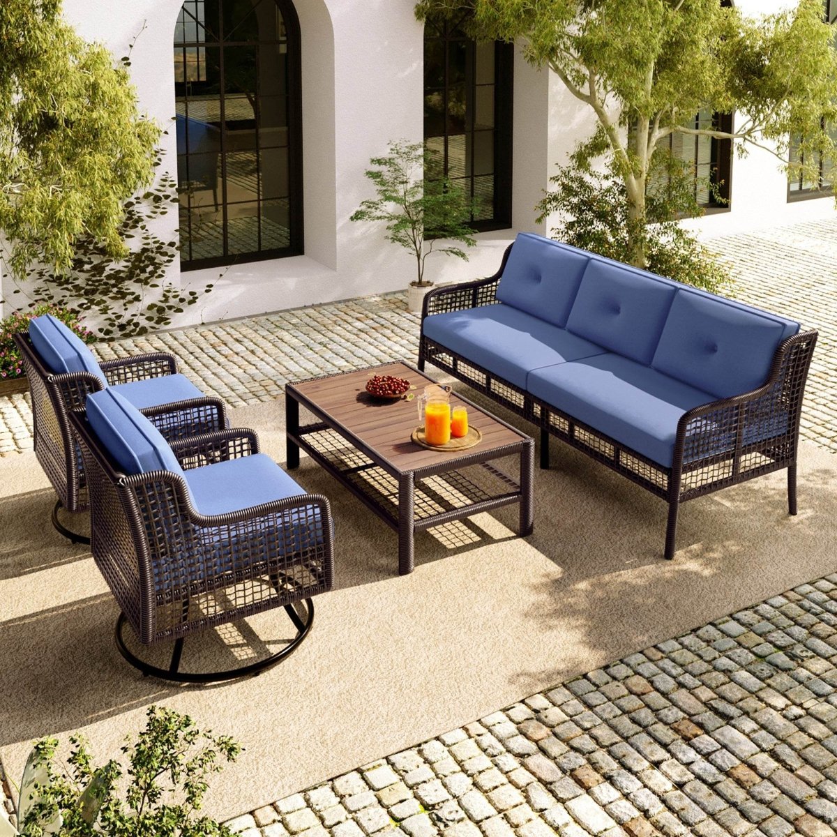 4 - Piece Blue Rattan Wicker Outdoor Patio Furniture Set - Veluna - Omega Lifestyles