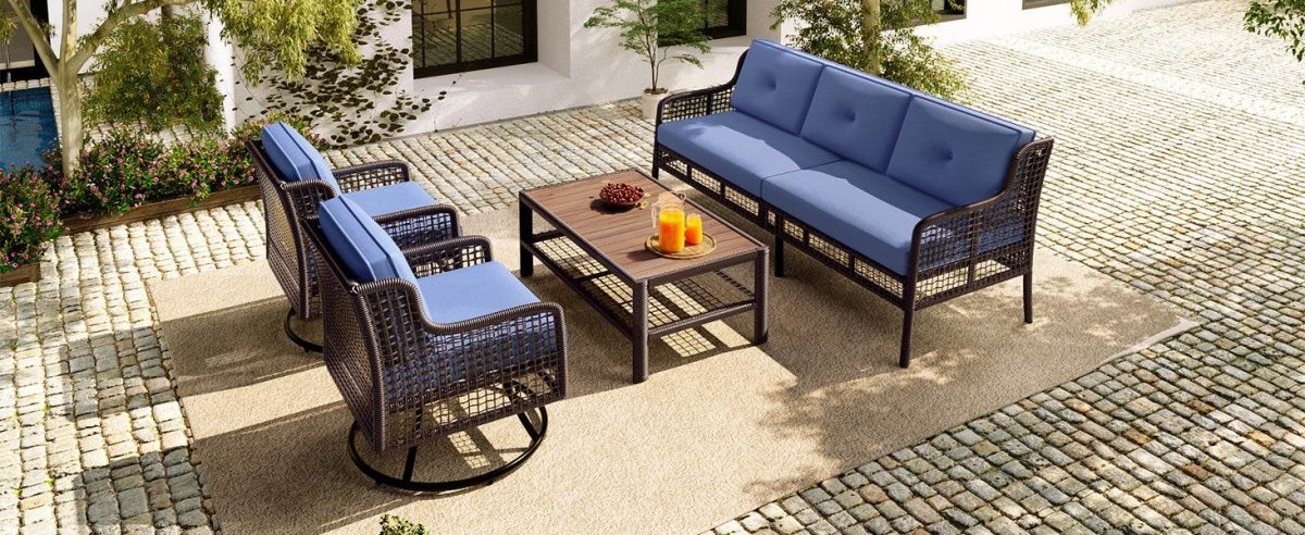 4 - Piece Blue Rattan Wicker Outdoor Patio Furniture Set - Veluna - Omega Lifestyles