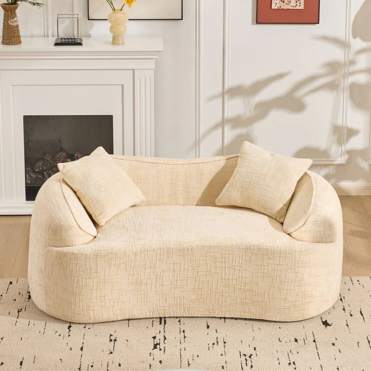Beige Chenille Fabric Two-Seater Foam Spring Sofa - Omega Lifestyles