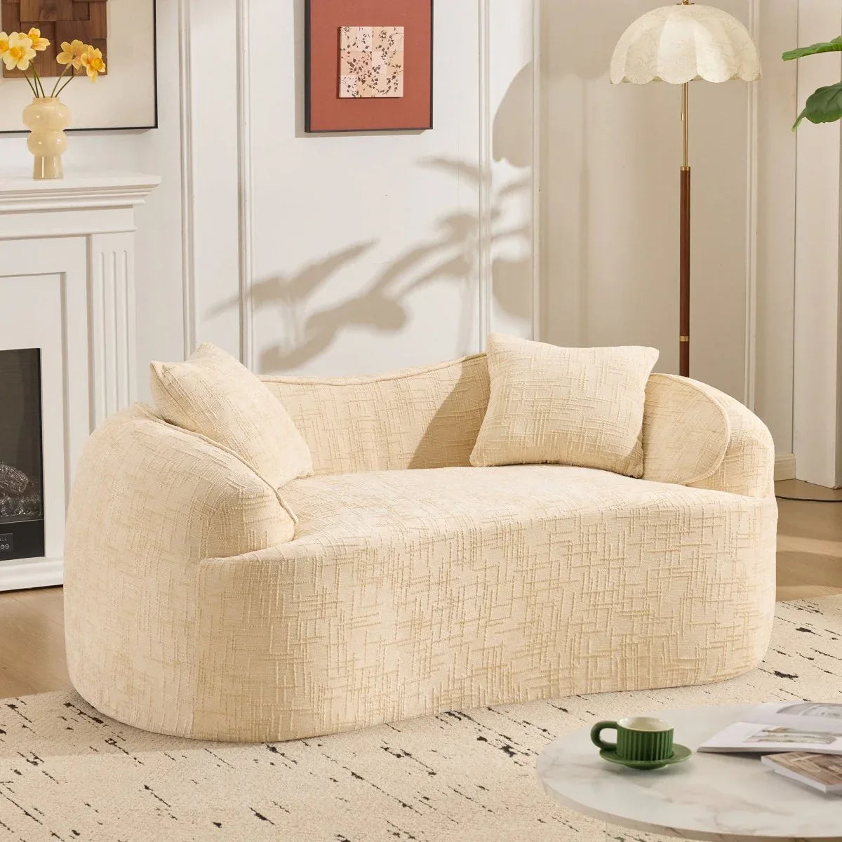 Beige Chenille Fabric Two-Seater Foam Spring Sofa - Omega Lifestyles