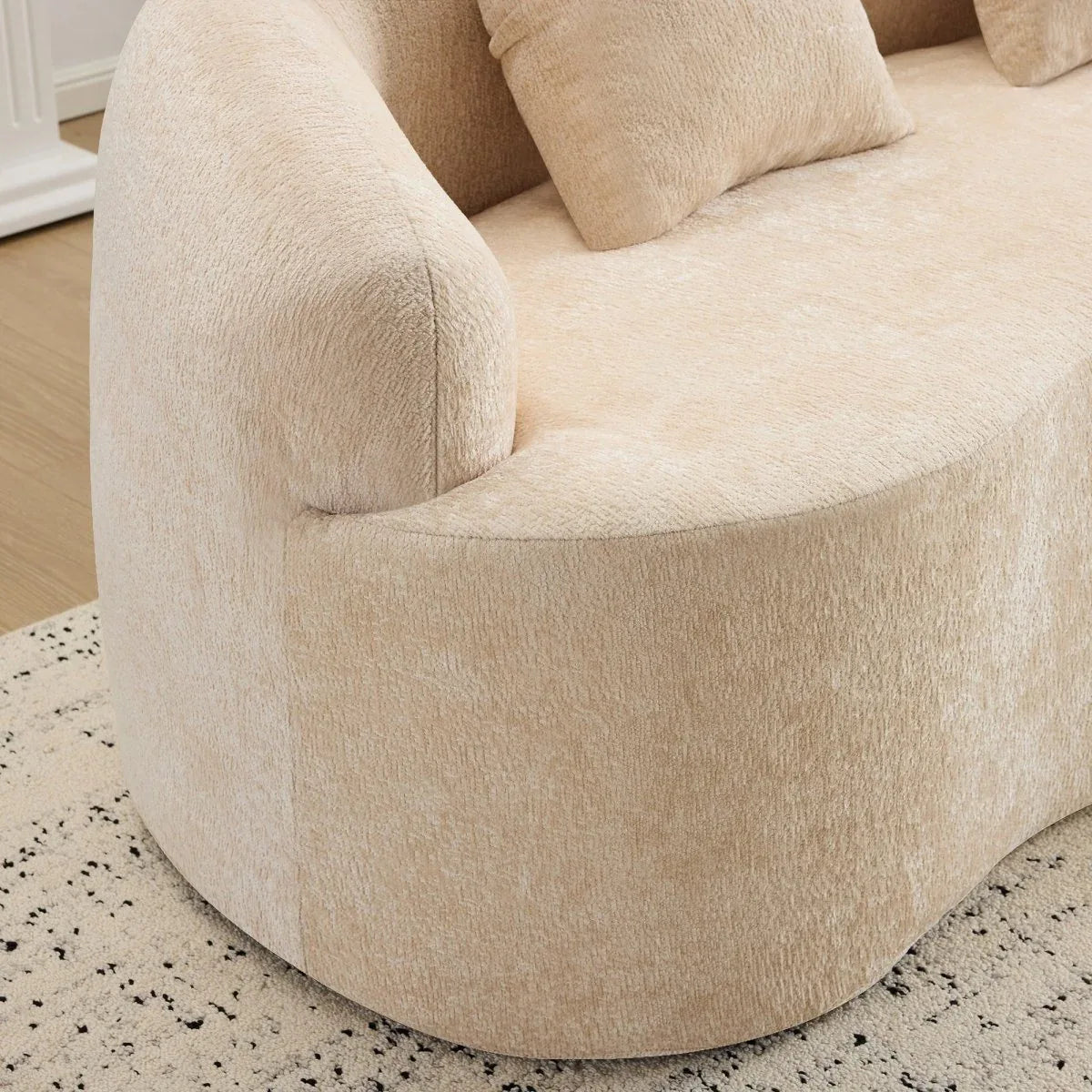 Beige Curved Chenille Loveseat Sofa With Pillows - Omega Lifestyles