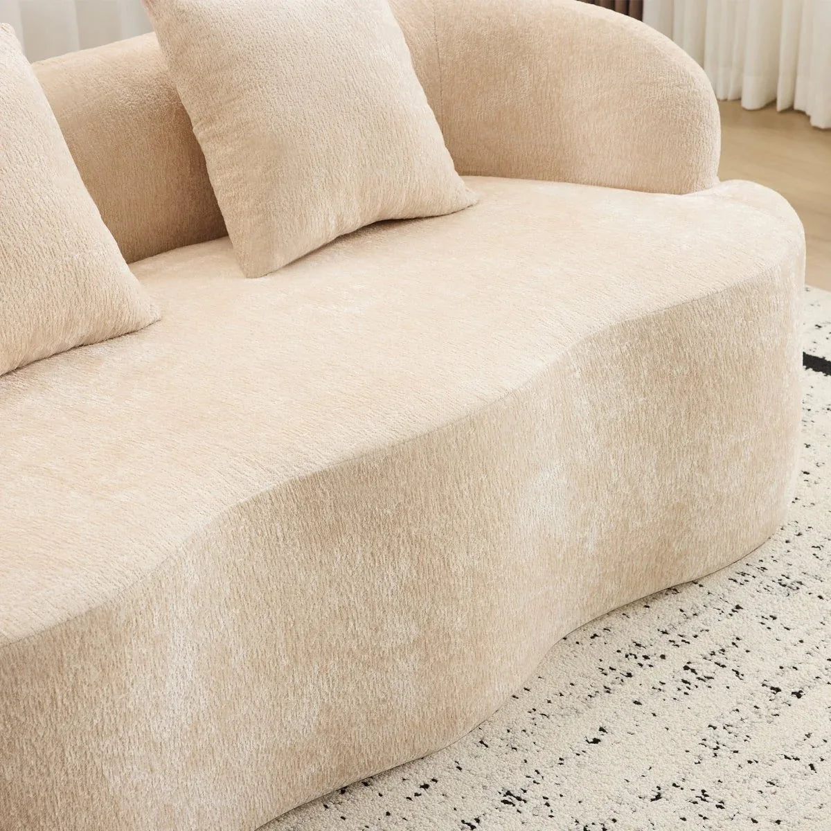 Beige Curved Chenille Loveseat Sofa With Pillows - Omega Lifestyles