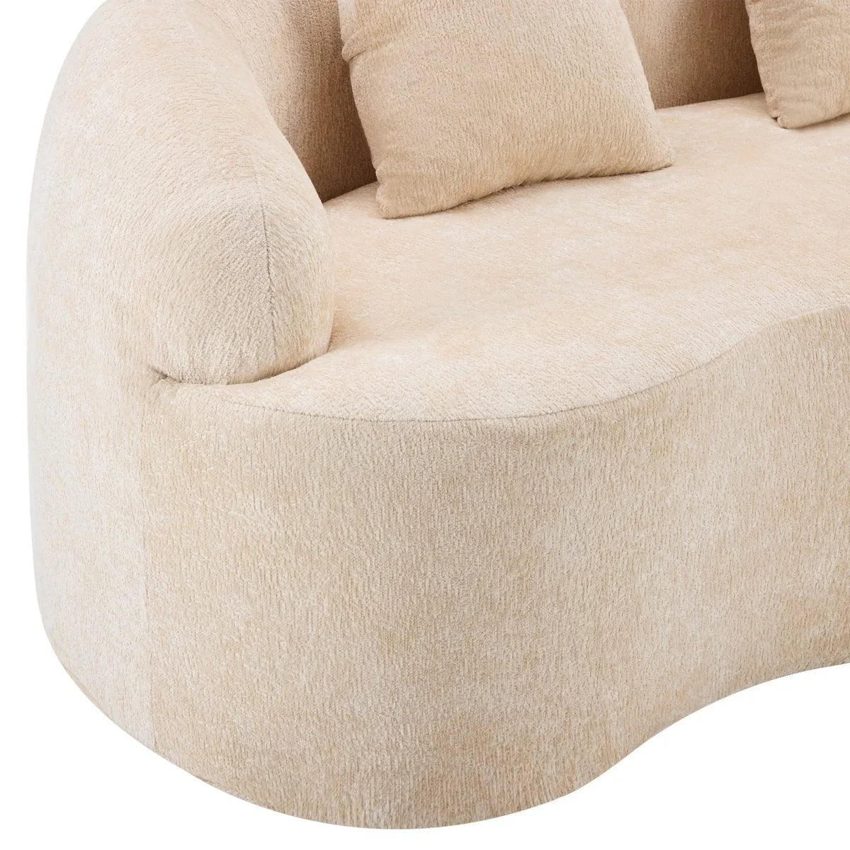 Beige Curved Chenille Loveseat Sofa With Pillows - Omega Lifestyles