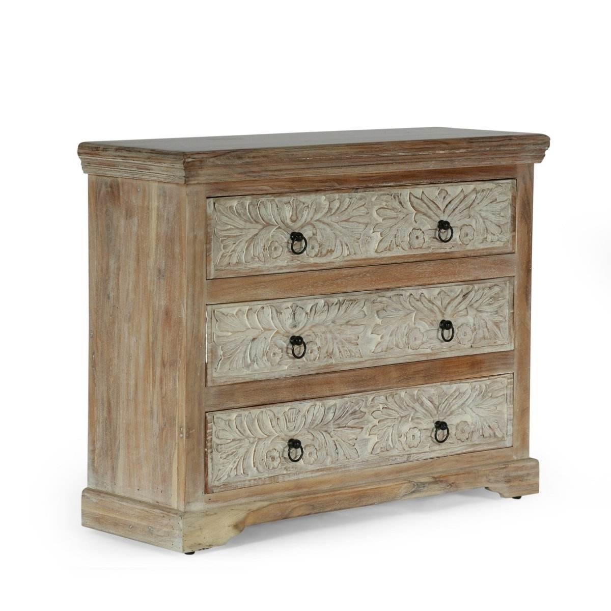 Boho Acacia Wood 3-Drawer Dresser Cabinet - Sleep Galleria