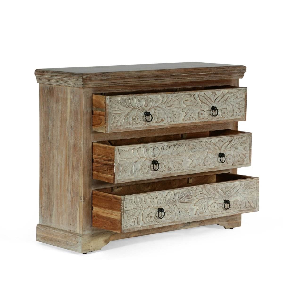 Boho Acacia Wood 3-Drawer Dresser Cabinet - Sleep Galleria