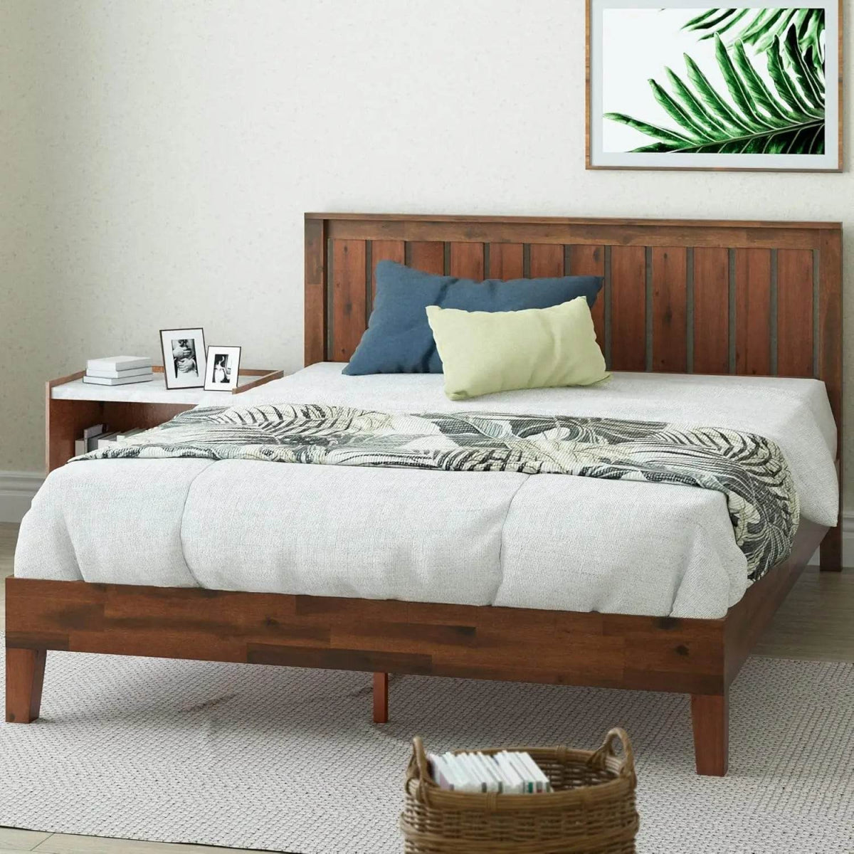 Deluxe Wood Platform Bed Frame with Headboard and Slat Support - Omega Lifestyles