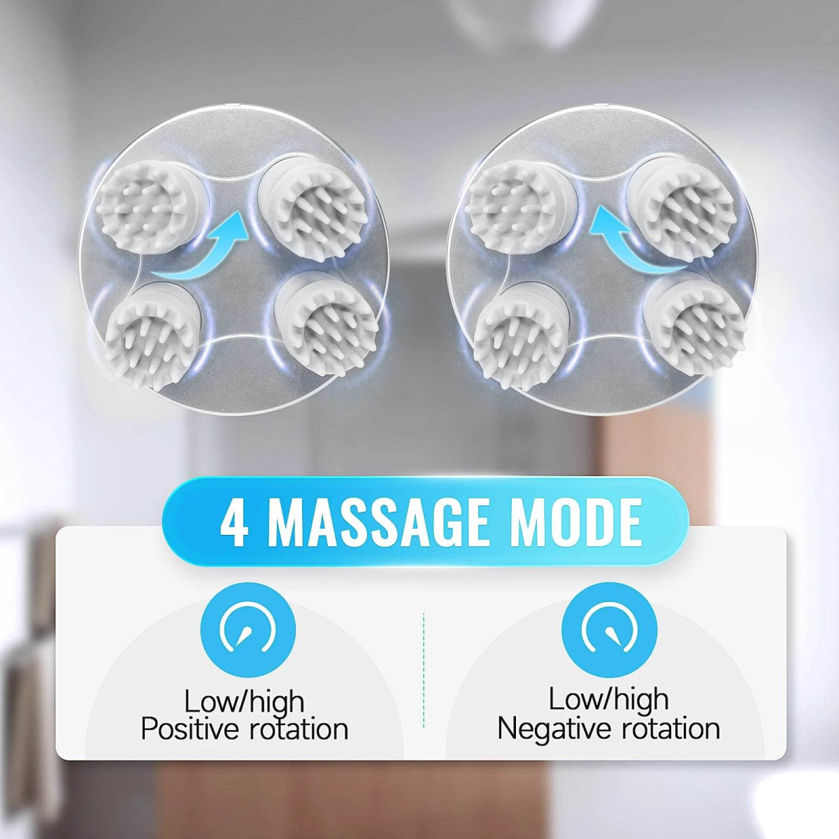 Electric Rechargeable Scalp Massager With 4 Kneading Heads - Sleep Galleria
