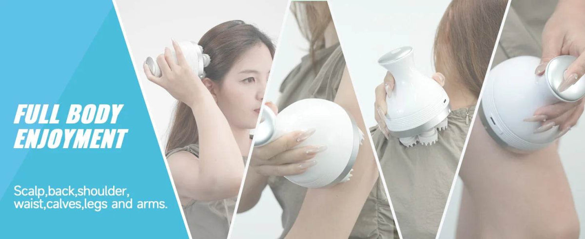 Electric Rechargeable Scalp Massager With 4 Kneading Heads - Sleep Galleria